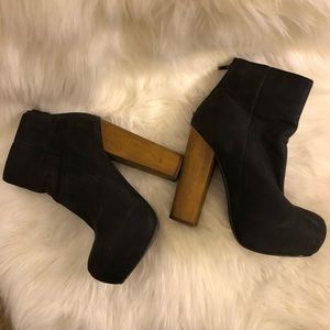 Black Booties with Wooden Heel